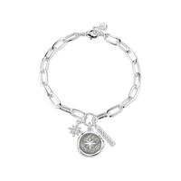 Silver Plated Star Coin Charm Link Bracelet