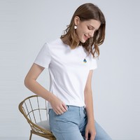 2021夏季新款简约休闲圆领可爱贴图短袖纯棉T恤衫女 XXL 白色