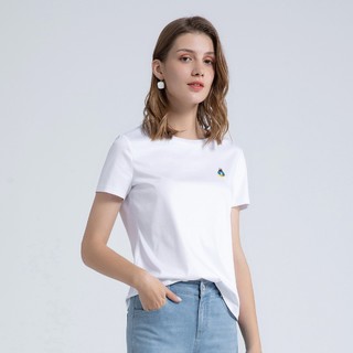 2021夏季新款简约休闲圆领可爱贴图短袖纯棉T恤衫女 XL 白色