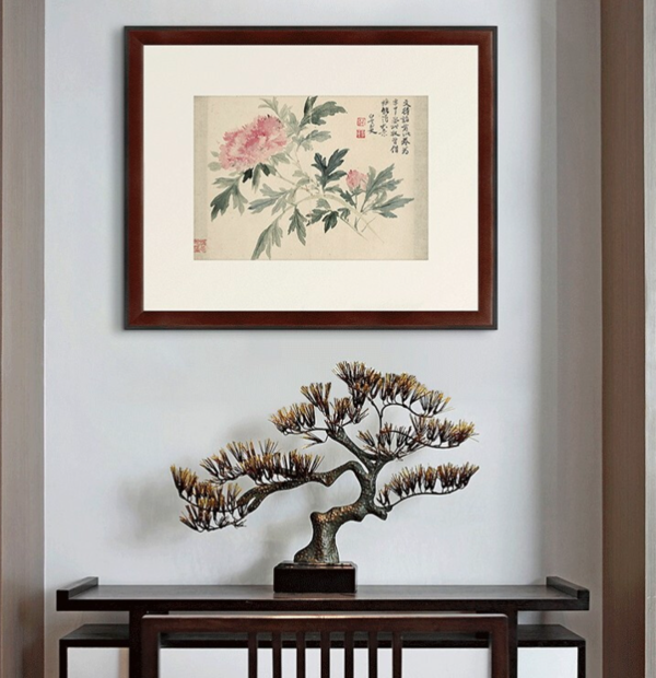 雅昌 恽寿平 花卉水墨画《牡丹图》59×48cm 宣纸 茶褐色