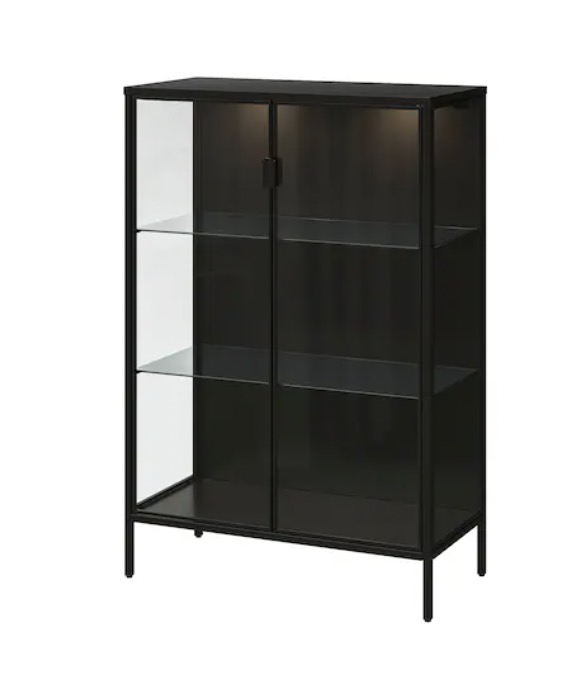 IKEA 宜家 RUDSTA 鲁德斯塔 / VAXMYRA 瓦克斯米拉 玻璃门柜带照明 煤黑色 80x37x120 厘米