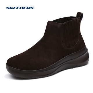 斯凯奇Skechers女鞋厚底增高切尔西靴 简约时尚短靴靴子 15536 巧克力色CHOC 38