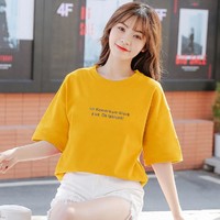 Tieshidandun 铁狮丹顿 2021夏季新款黄色t恤女式短袖女夏上衣休闲女式t恤短袖