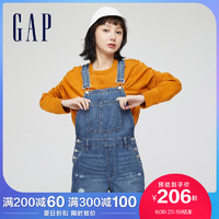 Gap女装破洞纯棉牛仔背带裤671718 2021夏季新款女士水洗潮流短裤 L(170/80A)