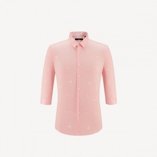 【时尚亲肤】男士衬衫印花时尚中袖休闲质感男士衬衣 40 粉红花纹01