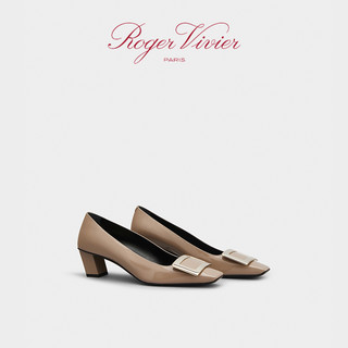 Roger Vivier女鞋Belle Vivier经典金属方扣高跟鞋方头粗跟单鞋