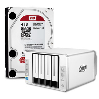 Western Digital 西部数据 红盘系列 4TB 3.5英寸 NAS硬盘 (5400rpm、SMR) WD40EFRX+铁威马 四盘位 NAS网络存储