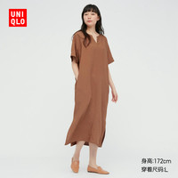 UNIQLO 优衣库 433661 女士麻混纺开叉连衣裙