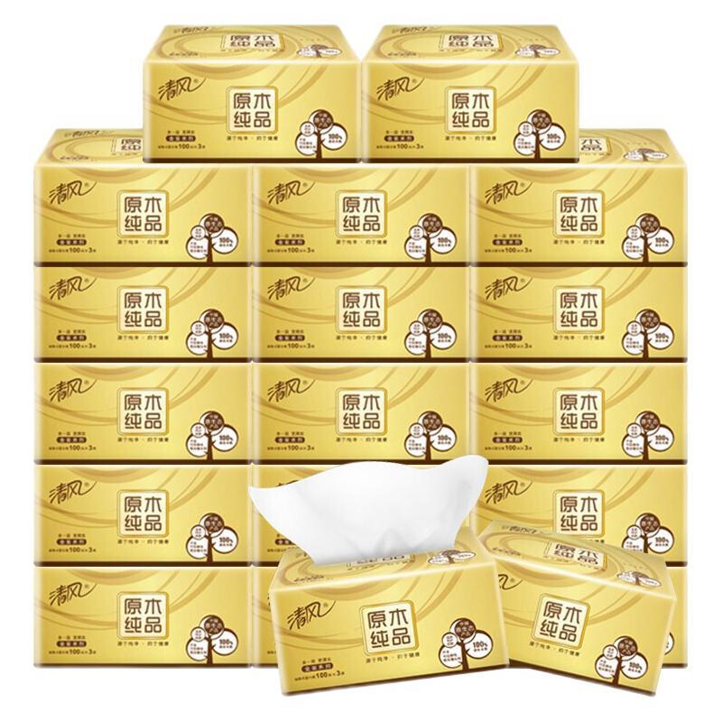新金装抽纸3层100抽原木家用实惠装大包面纸卫生餐巾纸 3层100抽24包