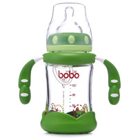乐儿宝bobo宽口径玻璃奶瓶 优晶金彩系列带防摔底座160ml绿色 LP549-G（带十字奶嘴12个月以上）