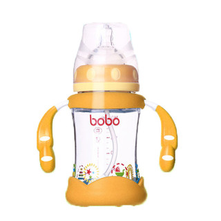 乐儿宝bobo玻璃奶瓶 宽口径金彩系列 防摔底座LP549-Y 黄色160ml（带十字奶嘴12个月以上）