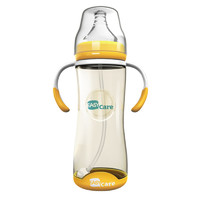 伊斯卡尔(Easy Care)320ml婴儿PPSU奶瓶宝宝吸管奶瓶防胀气防呛奶宽口径防摔感温变色奶瓶黄色