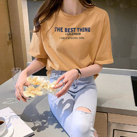 简约字母印花女式T恤拉夏贝尔旗下2021夏季短袖纯棉圆领上衣 XL 橙色