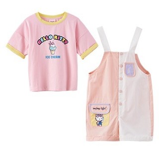 Hello Kitty 凯蒂猫 女童T恤背带裤 2件套K165032奶油粉色 150cm