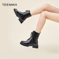 TEENMIX 天美意 英伦短筒靴女2020冬新款单绒马丁靴机车靴商场同款CZY60DZ0