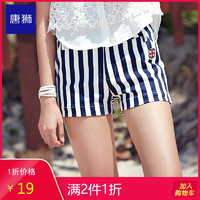 TONLION 唐狮 女短裤夏季新款韩式条纹休闲热裤显瘦时尚学院风