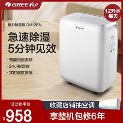 GREE 格力 除湿机DH12EN家用小型卧室静音潮湿除湿器房间睡房干燥机抽湿