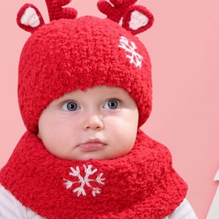 hugmii CASD0701 儿童帽子围巾二件套 红色驯鹿