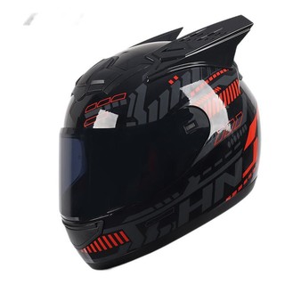HNJ F939 摩托车头盔 黑红脉冲+黑角