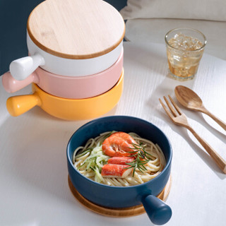 北欧碗单个陶瓷个性创意家用盘子好看面碗网红ins风餐具套装日式 单柄碗-桔黄色
