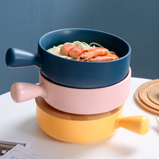 北欧碗单个陶瓷个性创意家用盘子好看面碗网红ins风餐具套装日式 单柄碗-桔黄色