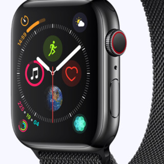 Apple 苹果 Watch Series 4 智能手表 44mm GPS+蜂窝网络 深空黑色不锈钢表壳 黑色米兰尼斯表带（黑色）