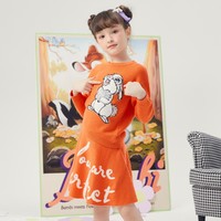 【小鹿斑比】moomoo童装女童毛织套装春秋装新款儿童洋气针织衫 150/58 金莲橙