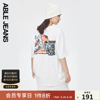 ABLE JEANS2021夏季新品毛裤街头薄款宽松中性男女短袖T恤781122 白色 S