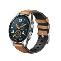 HUAWEI 华为 Watch GT 时尚款 智能手表 46mm 黑色陶瓷表圈 棕色皮胶表带（北斗、GPS、NFC）