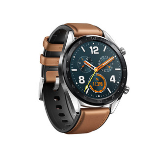 HUAWEI 华为 Watch GT 时尚款 智能手表 46mm 黑色陶瓷表圈 棕色皮胶表带（北斗、GPS、NFC）