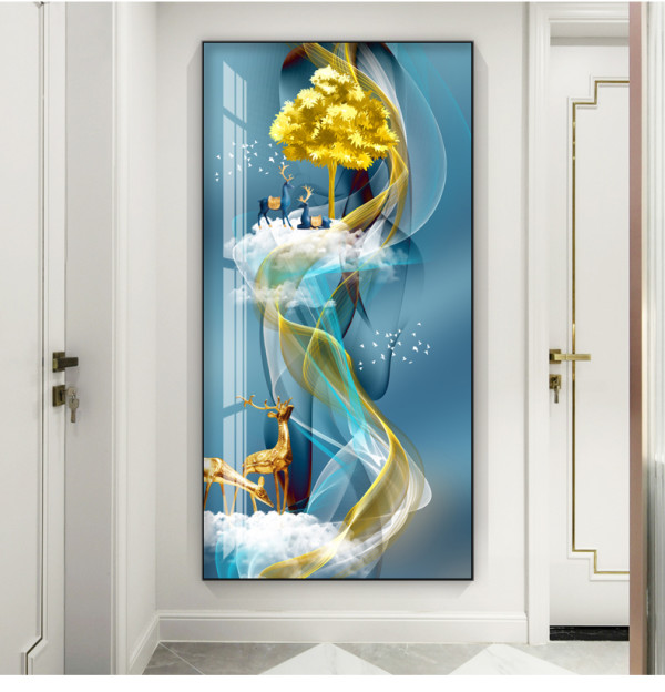 入户玄关装饰画走廊过道竖版壁画现代简约客厅轻奢风晶瓷镶钻挂画