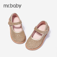 mr.baby mrbaby女童皮鞋秋季新款 璀璨格利特蝴蝶结软底儿童公主鞋学院鞋 金色 25