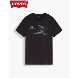Levi's 李维斯 男士2021新款黑色圆领纯棉印花短袖T恤16143-0135 黑色 XS