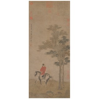 故宫 赵雍《挟弹游骑图》106cm*45cm 装饰画 纸本