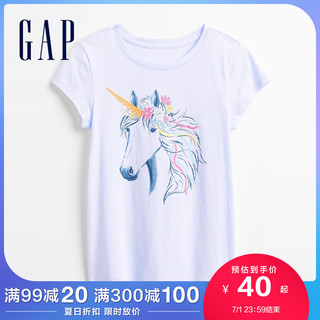Gap女童纯棉短袖T恤676991 2021夏季新款童装爱心印花儿童上衣