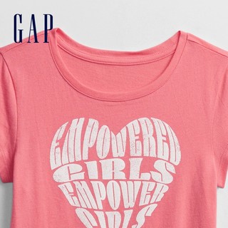 Gap女童纯棉短袖T恤676991 2021夏季新款童装爱心印花儿童上衣