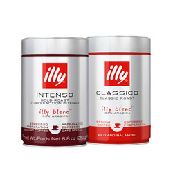 illy 意利 原装进口中度深度烘焙意式浓缩黑咖啡粉250g*2罐装提神