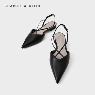 CHARLES＆KEITH2021春夏新品CK1-70900271女士交叉带尖头平跟凉鞋 Black黑色 36