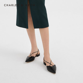 CHARLES＆KEITH2021春夏新品CK1-70900271女士交叉带尖头平跟凉鞋 Black黑色 36