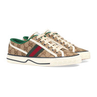 GUCCI 古驰 Tennis 1977系列 男士低帮帆布鞋 606111 HVK20 9766 米色/乌木色 42.5