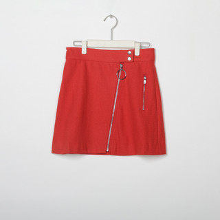 A型拉链短裙商务通勤红色半身裙 XS 大红