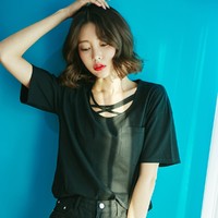 夏韩版女装镂空T恤 L 黑色