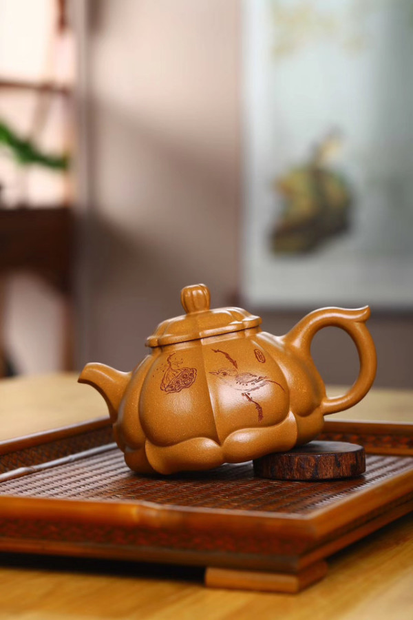 宜兴紫砂壶蟹黄段泥宝灵壶280cc全手工