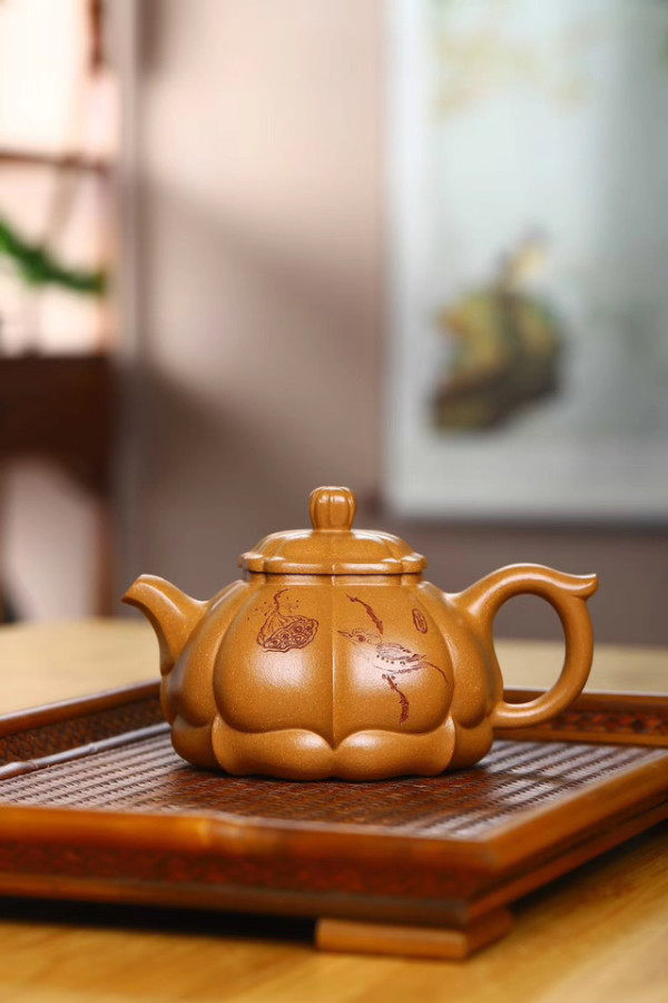 宜兴紫砂壶蟹黄段泥宝灵壶280cc全手工