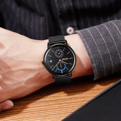 skmei时刻美帅气复古休闲日历手表男石英表新潮概念黑金学生sk9182