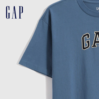 Gap男装LOGO纯棉硬短袖T恤697707夏季2021新款上衣 灰蓝色