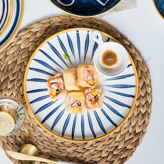 摩登主妇青瑶碗碟套装日式陶瓷餐具套装家用釉下彩汤碗面碗饭碗鱼盘碗筷礼盒 木纹一人食5件套