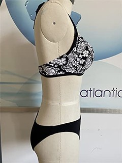 ATLANTIC BEACH 女式运动两件套泳衣高腰泳装条纹高衩运动泳装 黑色//白色 40
