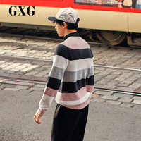 GXG 男装 冬季新品韩版潮流彩色条纹低领套头针织毛衫毛衣男