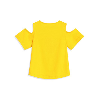 小黄鸭童装女童t恤短袖秋季2021新款洋气时尚露肩中大童装 130 阳光黄